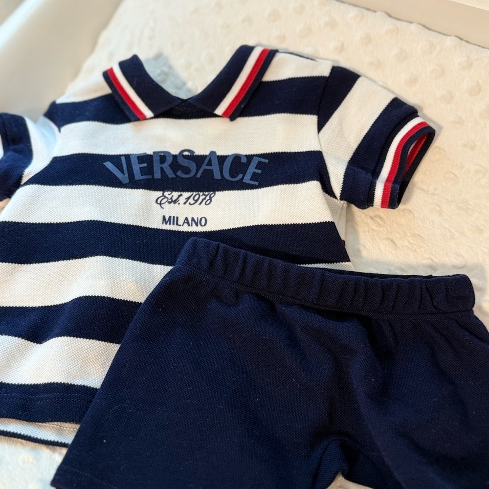 Versace Navy and White Striped Baby Set
